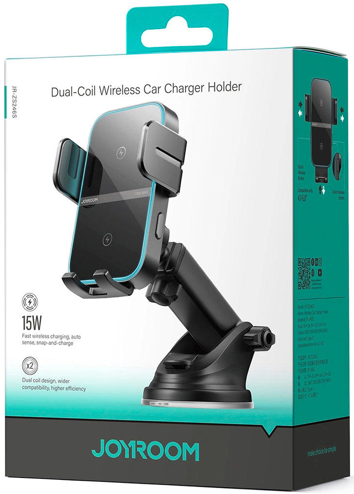 Joyroom JR-ZS246s Wireless Car Charger, 15W, 1.67A, Black