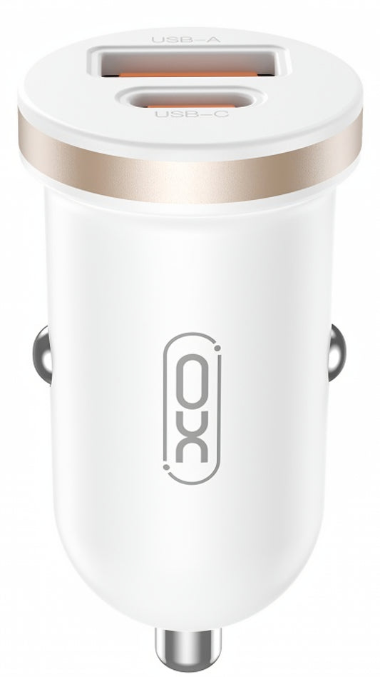 XO Design CC56 Car Charger, 30W, 3A, 1 x USB-A - 1 x USB-C, White