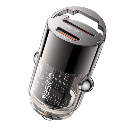 Yesido Y68 Car Charger, 30W, 3A, 1 x USB-A - 1 x USB-C, Black