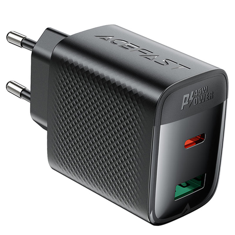 Acefast A106 Network Charger, 45W, 3A, 1 x USB-A - 1 x USB-C, Black