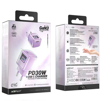 Acefast A53 Sparkling Display Network Charger, 30W, 3A, 1 x USB-C, Purple