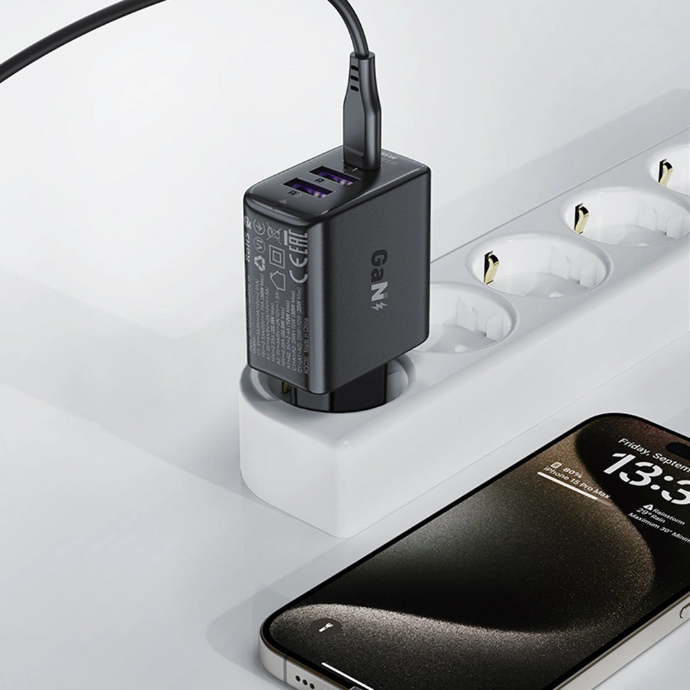 Acefast A57 Network Charger, 35W, 3A, 2 x USB-A - 1 x USB-C, Black