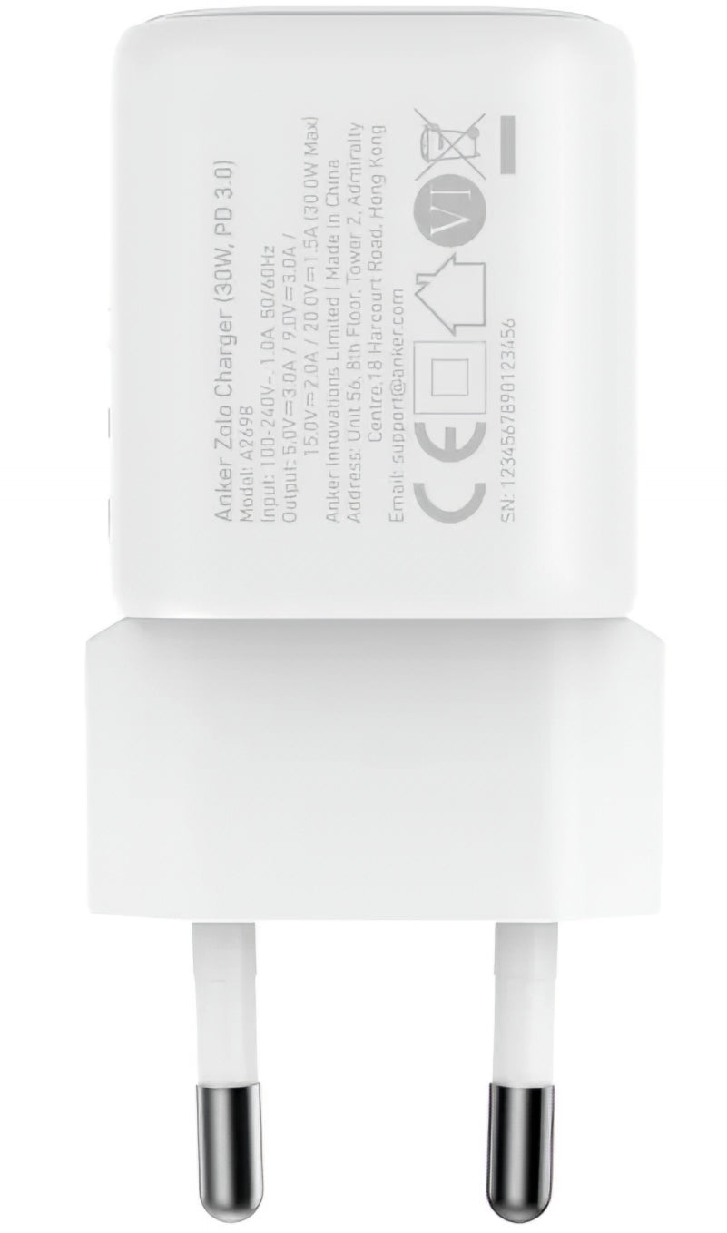 Anker Zolo Network Charger, 30W, 3A, 1 x USB-C, White A2698G21
