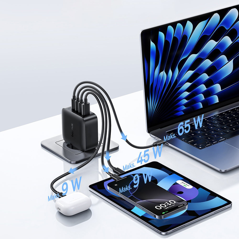 Baseus EnerFill FH11 Network Charger, 140W, 5A, 1 x USB-A - 3 x USB-C, Black E0121J00