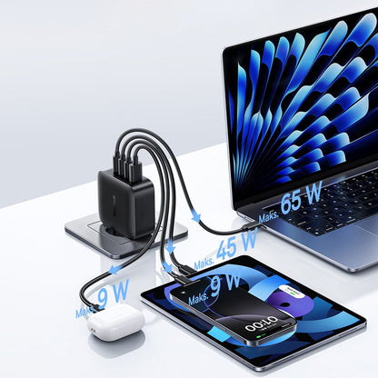 Baseus EnerFill FH11 Network Charger, 140W, 5A, 1 x USB-A - 3 x USB-C, Black E0121J00
