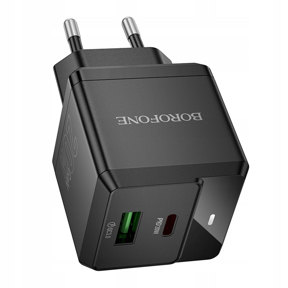 Borofone BN19 Intenso Network Charger, 20W, 3A, 1 x USB-A - 1 x USB-C, Black