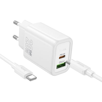 Network Charger with USB-C Cable HOCO N61, 20W, 3A, 1 x USB-A - 1 x USB-C, White