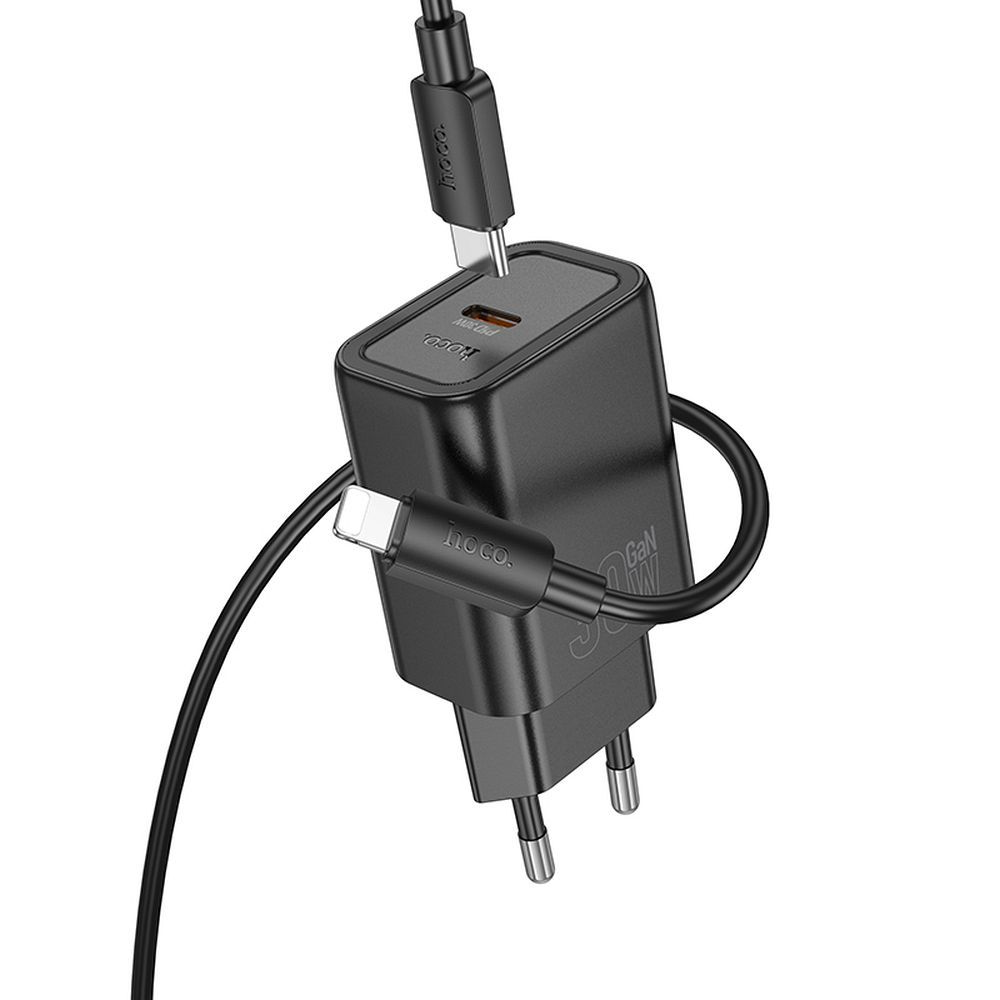 Network Charger with Lightning Cable HOCO N62, 30W, 3A, 1 x USB-C, Black