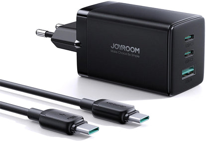 Joyroom TCG01 USB-C Network Charger with Cable, 65W, 3.25A, 1 x USB-A - 2 x USB-C, Black