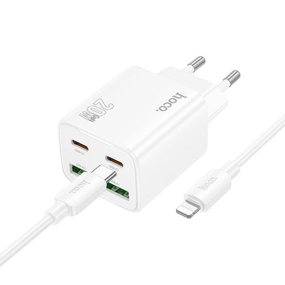 Network Charger with Lightning Cable HOCO N55, 20W, 3A, 2 x USB-A - 2 x USB-C, White