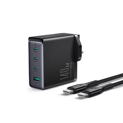 Network Charger with USB-C Cable Joyroom JR-TCG05UK, 140W, 5A, 1 x USB-A - 3 x USB-C, UK, Black