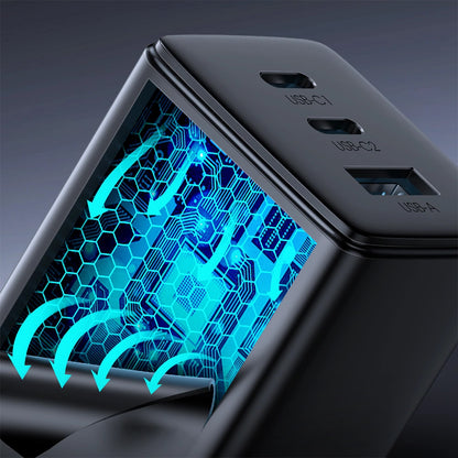 Joyroom TCG01 USB-C Network Charger with Cable, 65W, 3.25A, 1 x USB-A - 2 x USB-C, Black