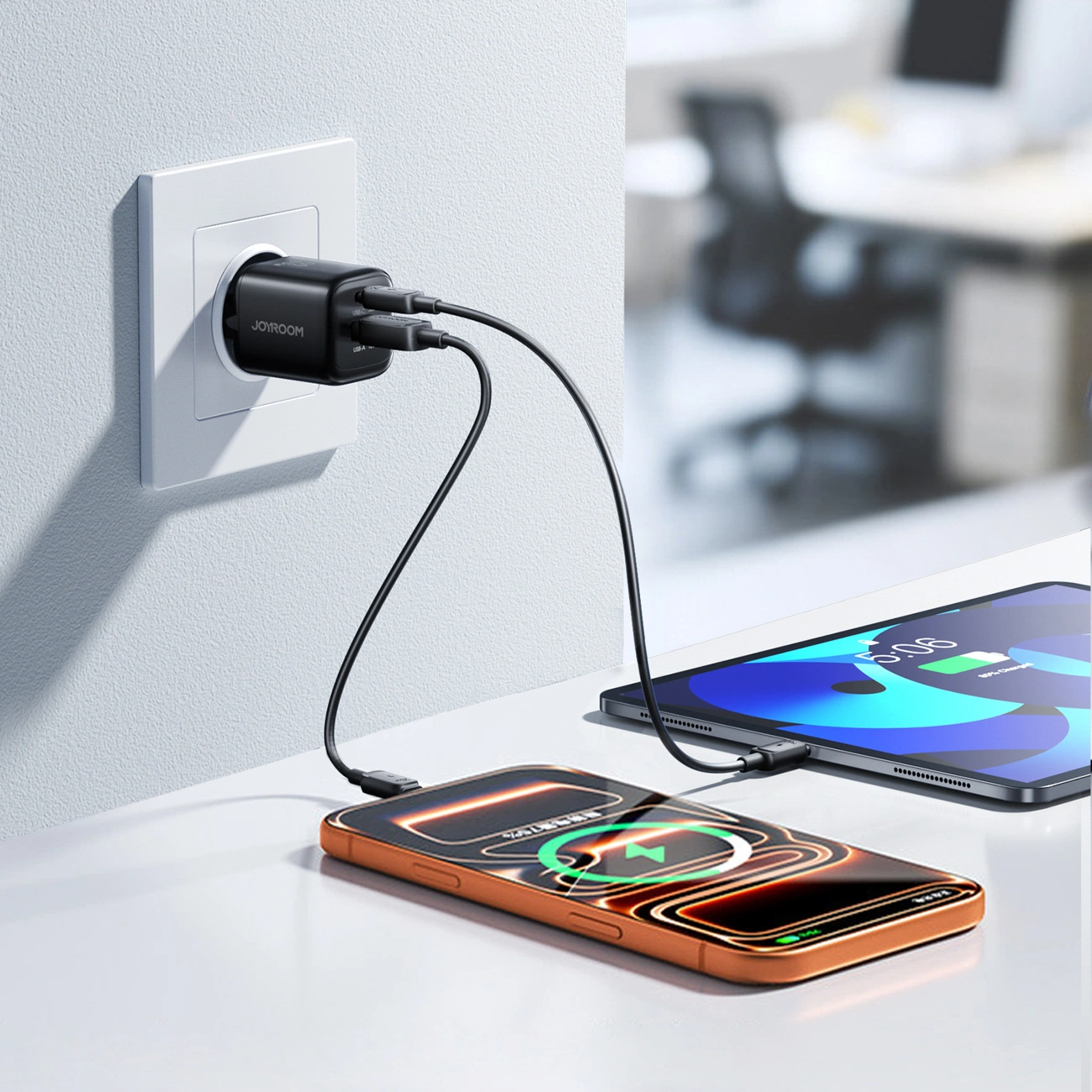 Joyroom JR-TG7 USB-C Cable Wall Charger, 33W, 3A, 1 x USB-A - 1 x USB-C, Black