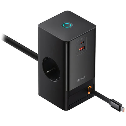 Baseus GaN3 Pro PowerStrip USB-C Network Charger with USB-C Cable, 65W, 3.25A,1 x USB-A - 1 x USB-C - 2 x Schuko, Black PSLR000301 PSLR000301 
