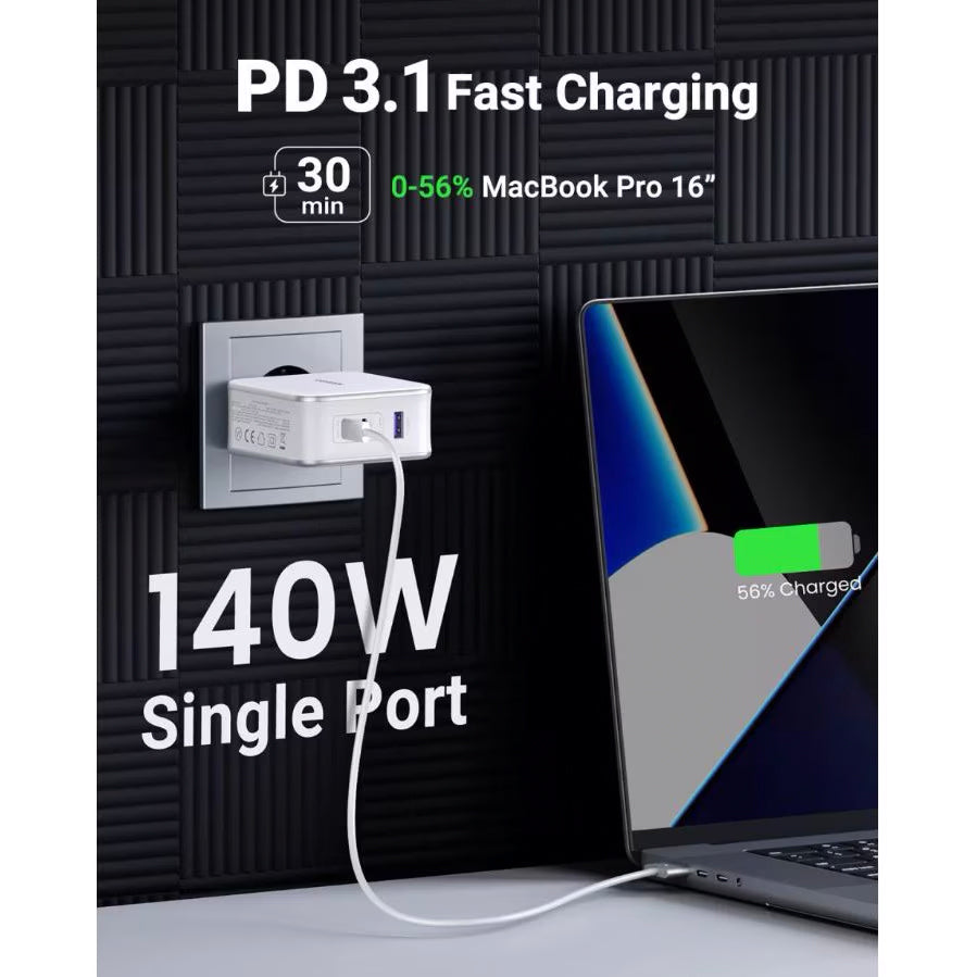 UGREEN CD289, 140W, 5A, 1 x USB-A - 2 x USB-C, White 