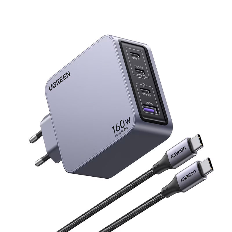 UGREEN X763 Nexode Pro USB-C Cabled Network Charger, 160W, 3.25A, 1 x USB-A - 3 x USB-C, Grey 
