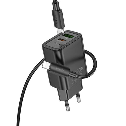 Network Charger with USB-C Cable HOCO N61, 20W, 3A, 1 x USB-A - 1 x USB-C, Black
