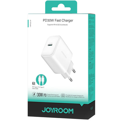 Joyroom JR-TCF24 USB-C Network Charger with Cable, 30W, 3A, 1 x USB-C, White