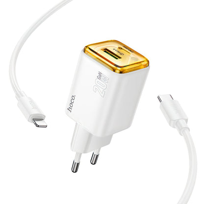 Network Charger with Lightning Cable HOCO N52, 20W, 3A, 1 x USB-A - 1 x USB-C, White