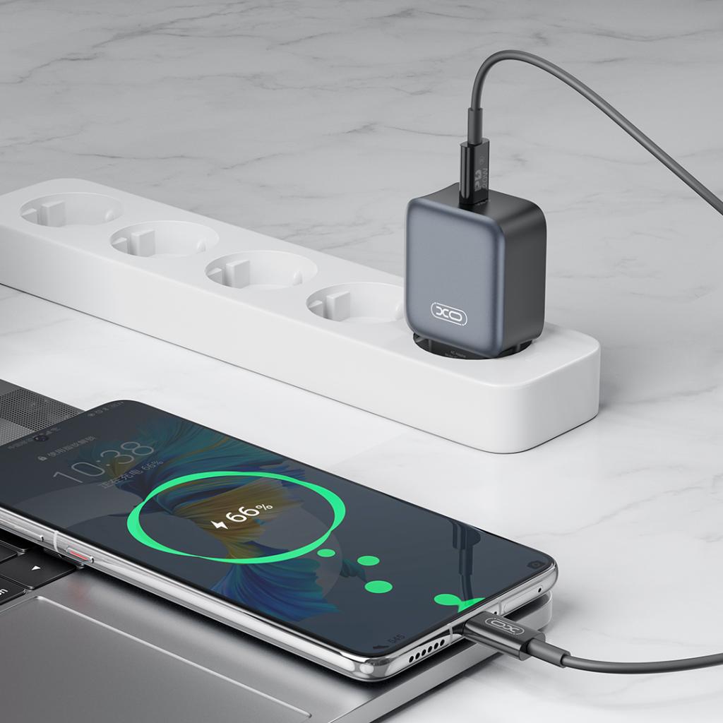 Network Charger with Lightning Cable XO Design L155, 30W, 3A, 1 x USB-C, Black
