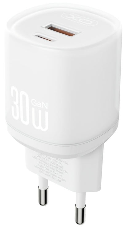Network Charger with Lightning Cable XO Design L151, 30W, 3A, 1 x USB-A - 1 x USB-C, White