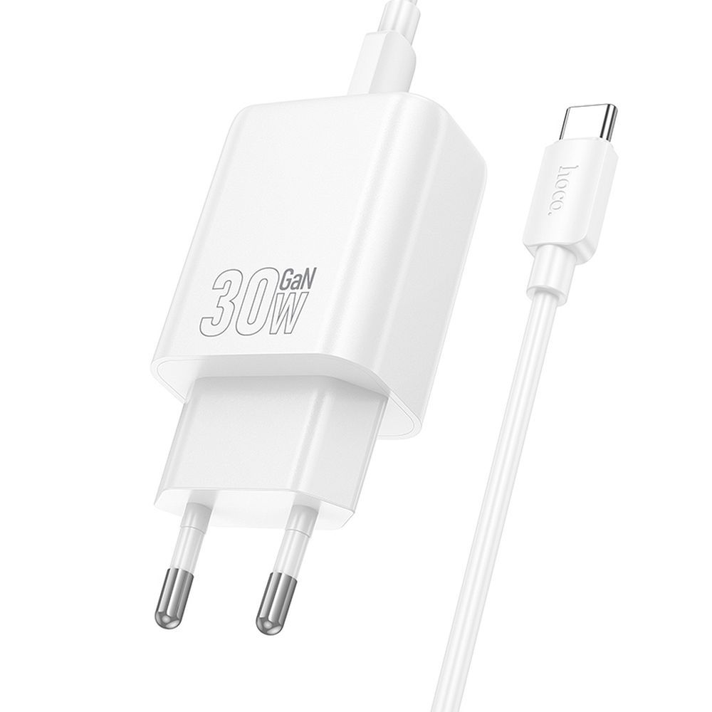 Network Charger with USB-C Cable HOCO N63, 30W, 3A, 1 x USB-A - 1 x USB-C, White