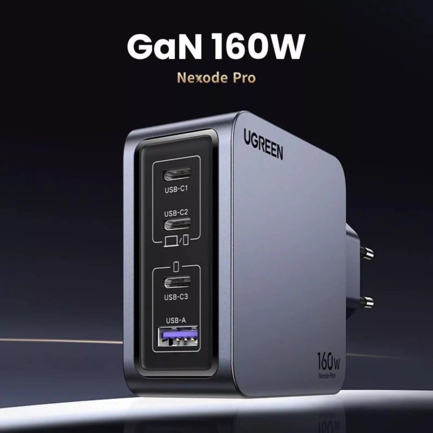 UGREEN X763 Nexode Pro USB-C Cabled Network Charger, 160W, 3.25A, 1 x USB-A - 3 x USB-C, Grey 