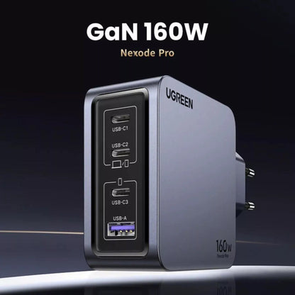 UGREEN X763 Nexode Pro USB-C Cabled Network Charger, 160W, 3.25A, 1 x USB-A - 3 x USB-C, Grey 