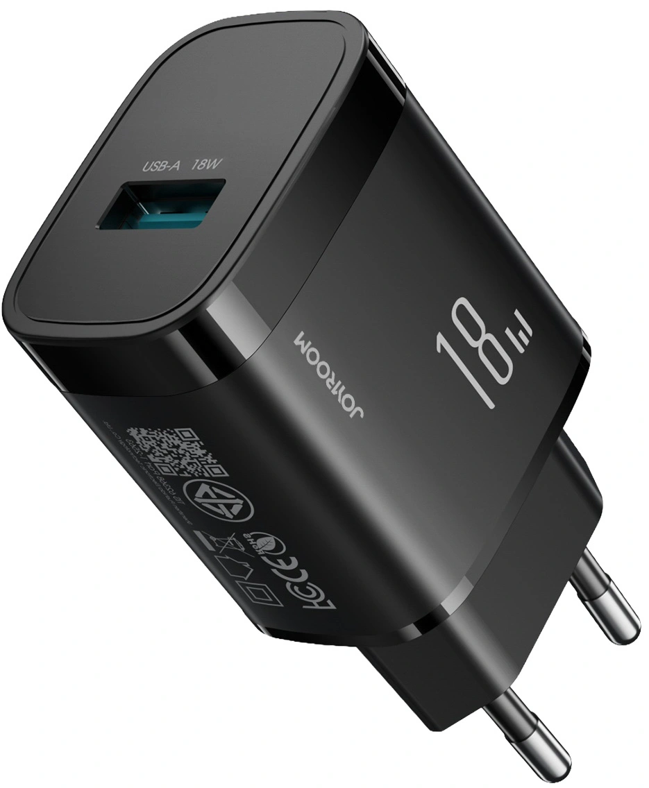Joyroom JR-TF4 USB-C Cable Wall Charger, 18W, 3A, 1 x USB-A, Black