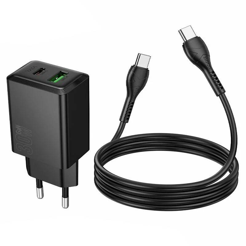 Network Charger with USB-C Cable HOCO N71, 30W, 3A, 1 x USB-A - 1 x USB-C, Black