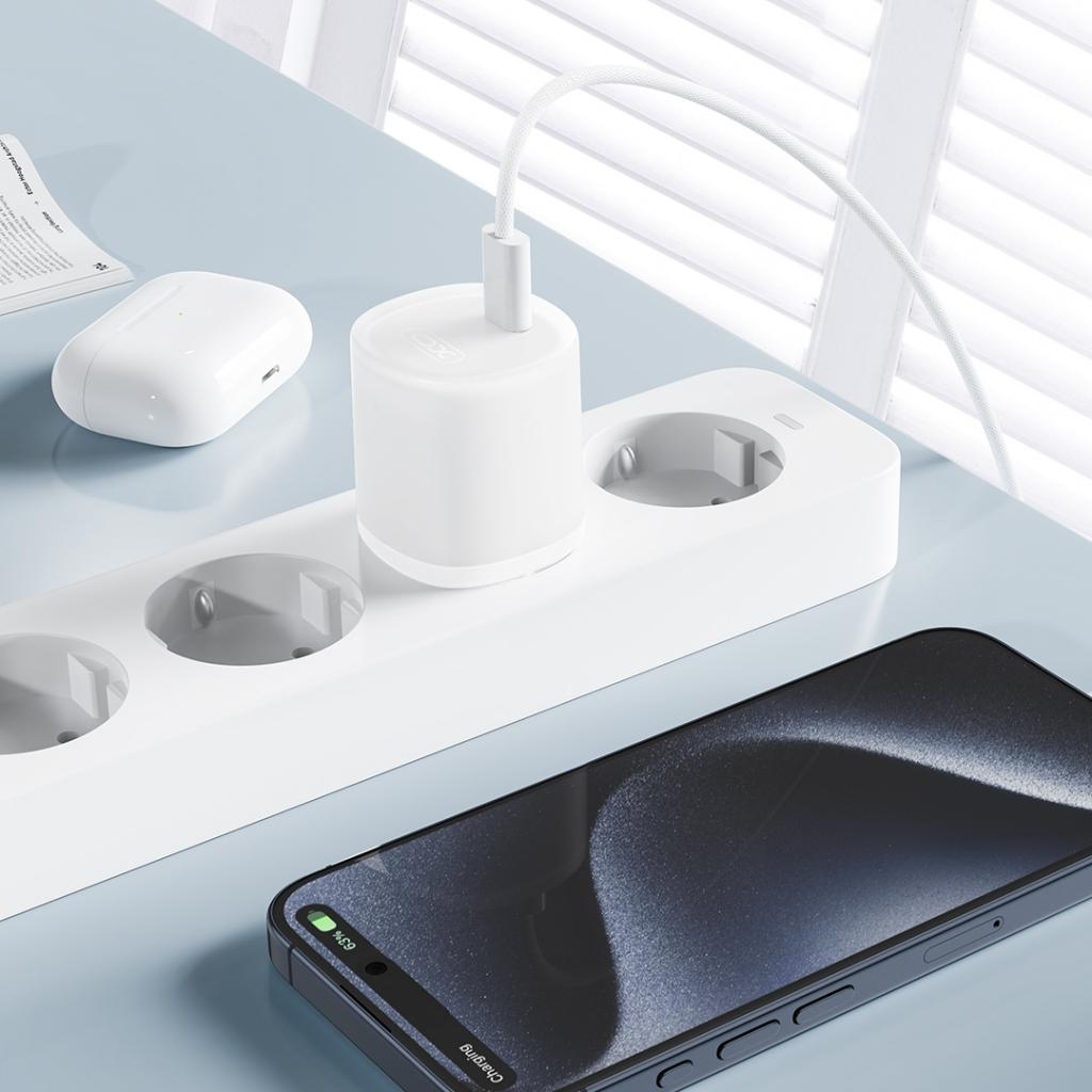 Network Charger with USB-C Cable XO Design L150, 30W, 3A, 1 x USB-C, White