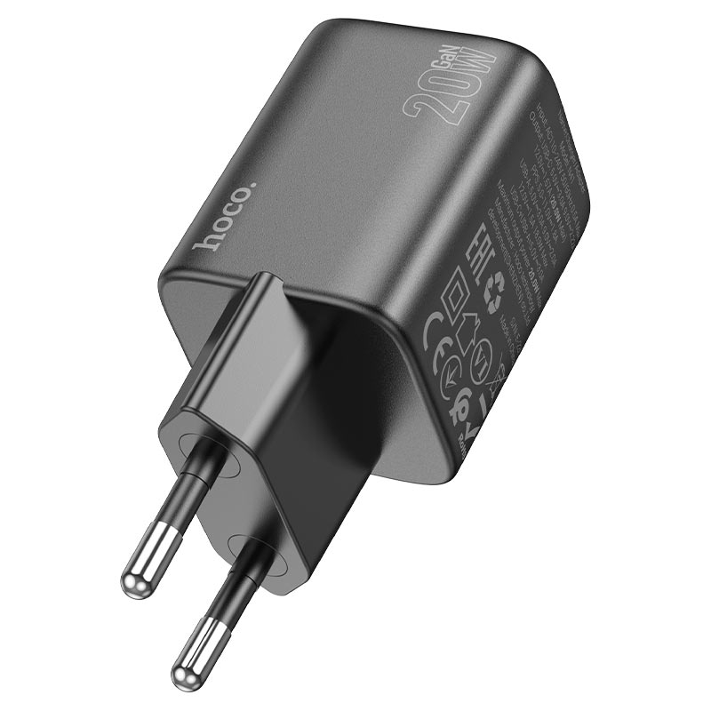Network Charger with Lightning Cable HOCO N41, 20W, 3A, 1 x USB-A - 1 x USB-C, Black