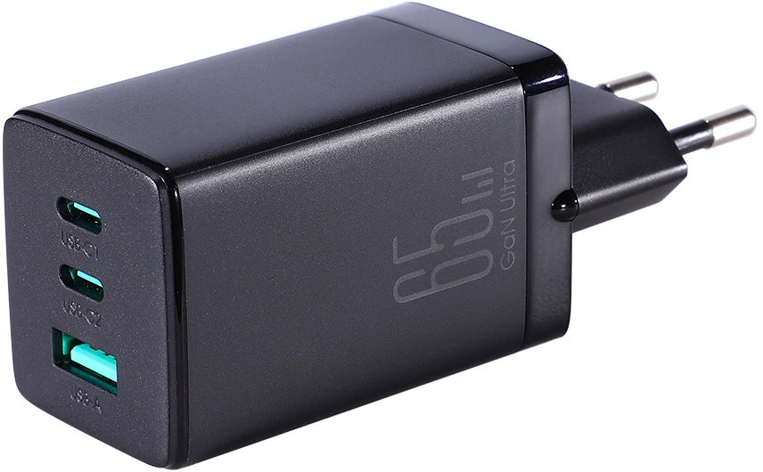 Joyroom TCG01 USB-C Network Charger with Cable, 65W, 3.25A, 1 x USB-A - 2 x USB-C, Black