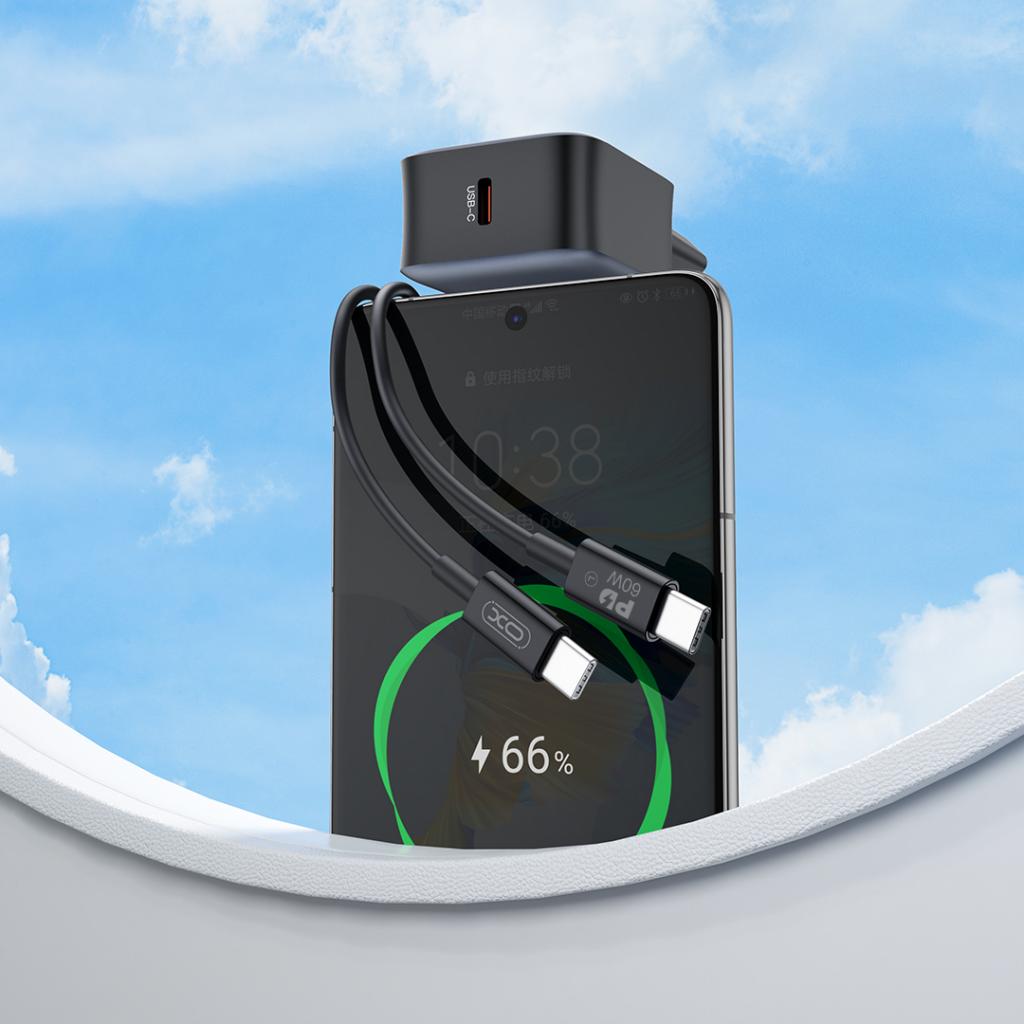 Network Charger with USB-C Cable XO Design L155, 30W, 3A, 1 x USB-C, Black