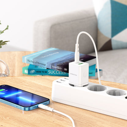 Network Charger with Lightning Cable Borofone BN7, 20W, 3A, 1 x USB-A - 1 x USB-C, White