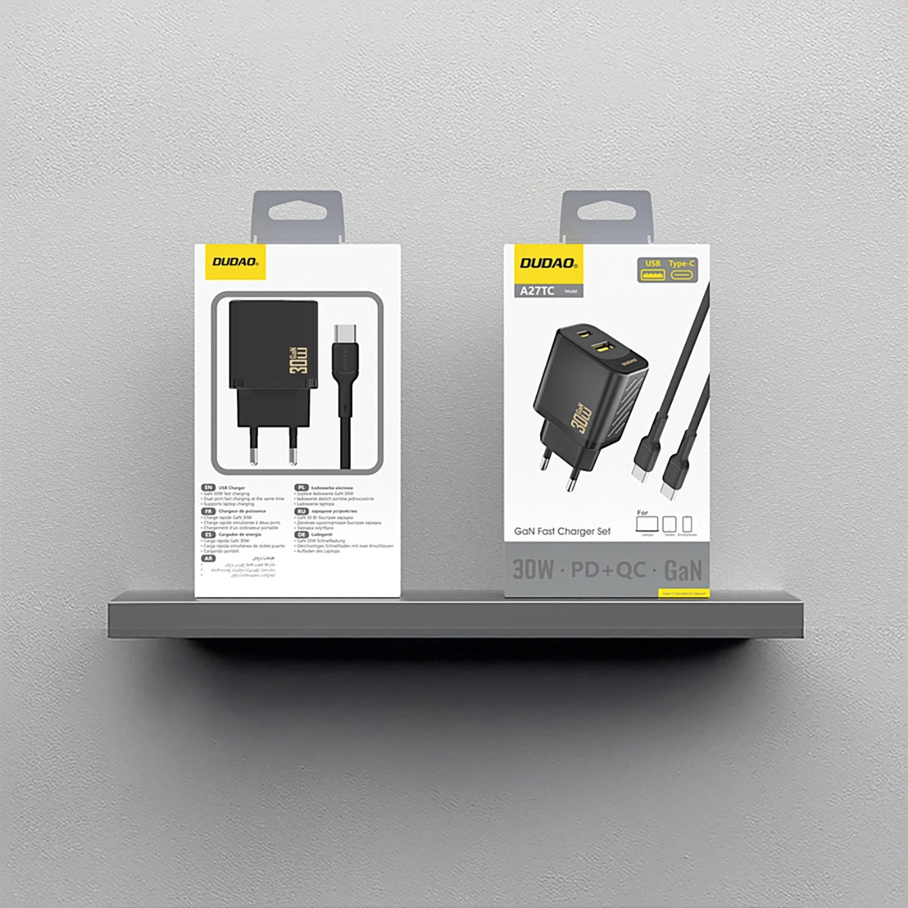 Network Charger with USB-C Cable Dudao A27TCEU, 30W, 1 x USB-A - 1 x USB-C, Black