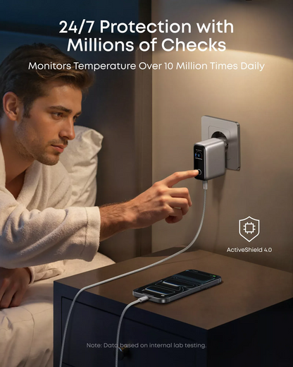 Network Charger with USB-C Cable Anker Smart Display, 100W, 5A, 1 x USB-A - 2 x USB-C, Silver B121BG41