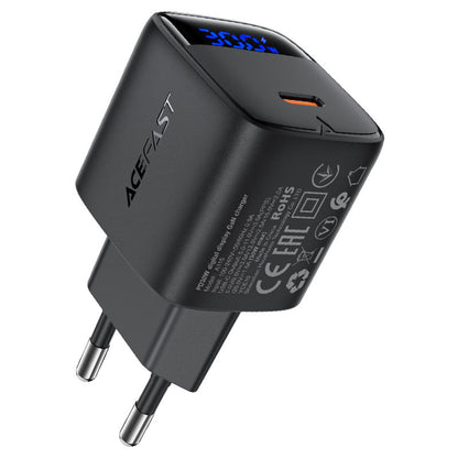 Acefast A115 Display USB-C Network Charger with Cable, 30W, 3A, 1 x USB-C, Black