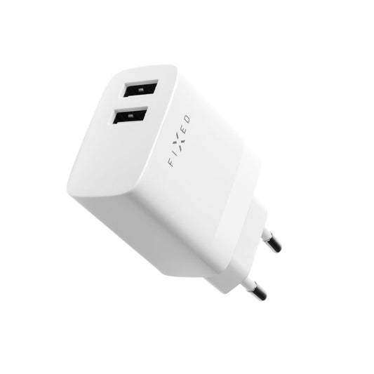 Fixed USB-C Network Charger with Cable, 17W, 3A, 2 x USB-A, White