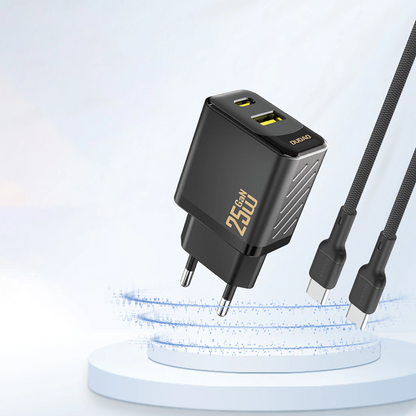 Dudao A26T Network Charger, 25W, 3A, 1 x USB-A - 1 x USB-C, Black