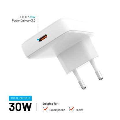 Fixed Network Charger, 30W, 3A, 1 x USB-C, White