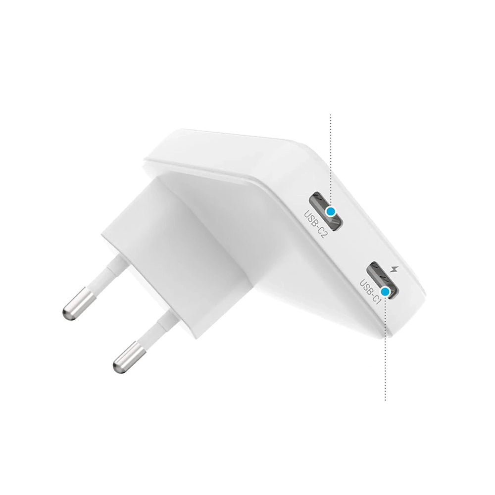 Fixed Slim Network Charger, 45W, 3A, 2 x USB-C, White