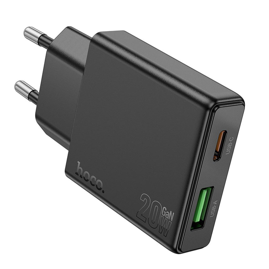 HOCO N38 Network Charger, 20W, 3A, 1 x USB-A - 1 x USB-C, Black