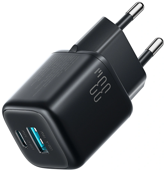 Joyroom JR-TG7 Network Charger, 33W, 3A, 1 x USB-A - 1 x USB-C, Black