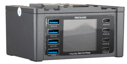 Mechanic V-Power Max Charging Station with Display, 115W, 3A, 4 x USB-A - 4 x USB-C, Black