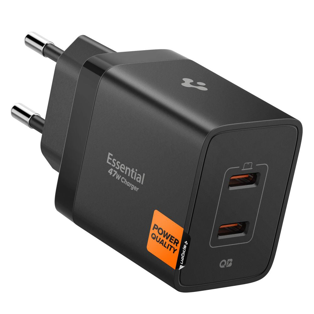 Spigen Essential Network Charger, 47W, 3A, 2 x USB-C, Black ACH09457