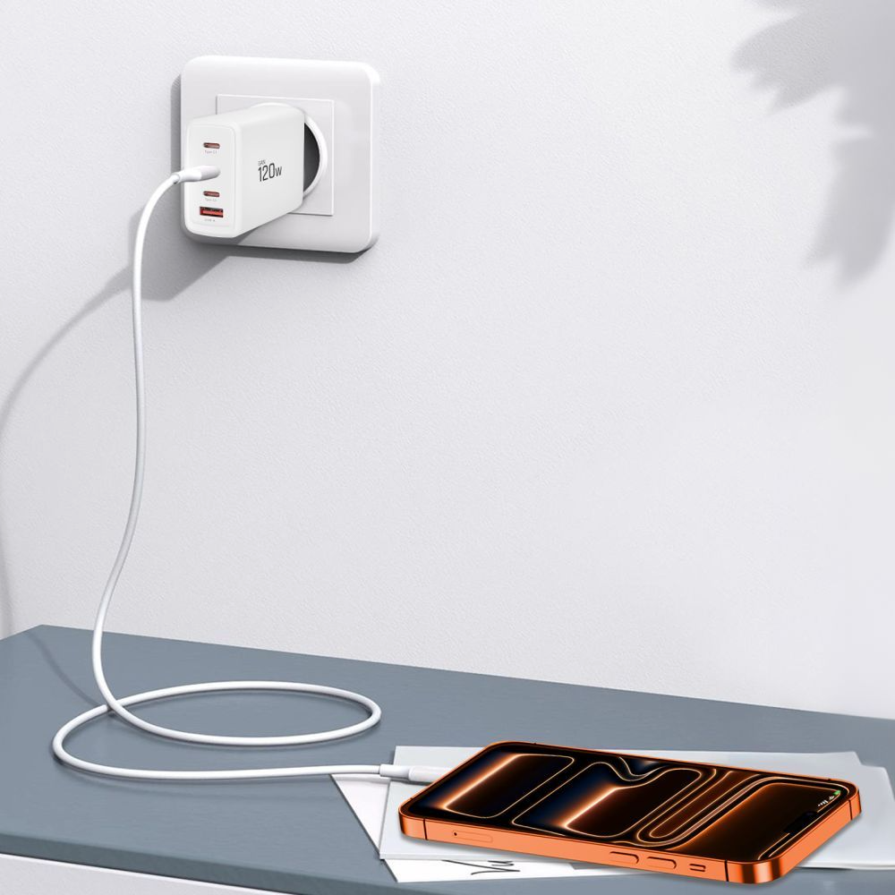 Tech-Protect NC120W-GAN Network Charger, 120W, 5A, 1 x USB-A - 3 x USB-C, White