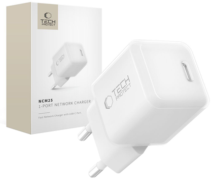 Tech-Protect NCM25 Network Charger, 25W, 3A, 1 x USB-C, White