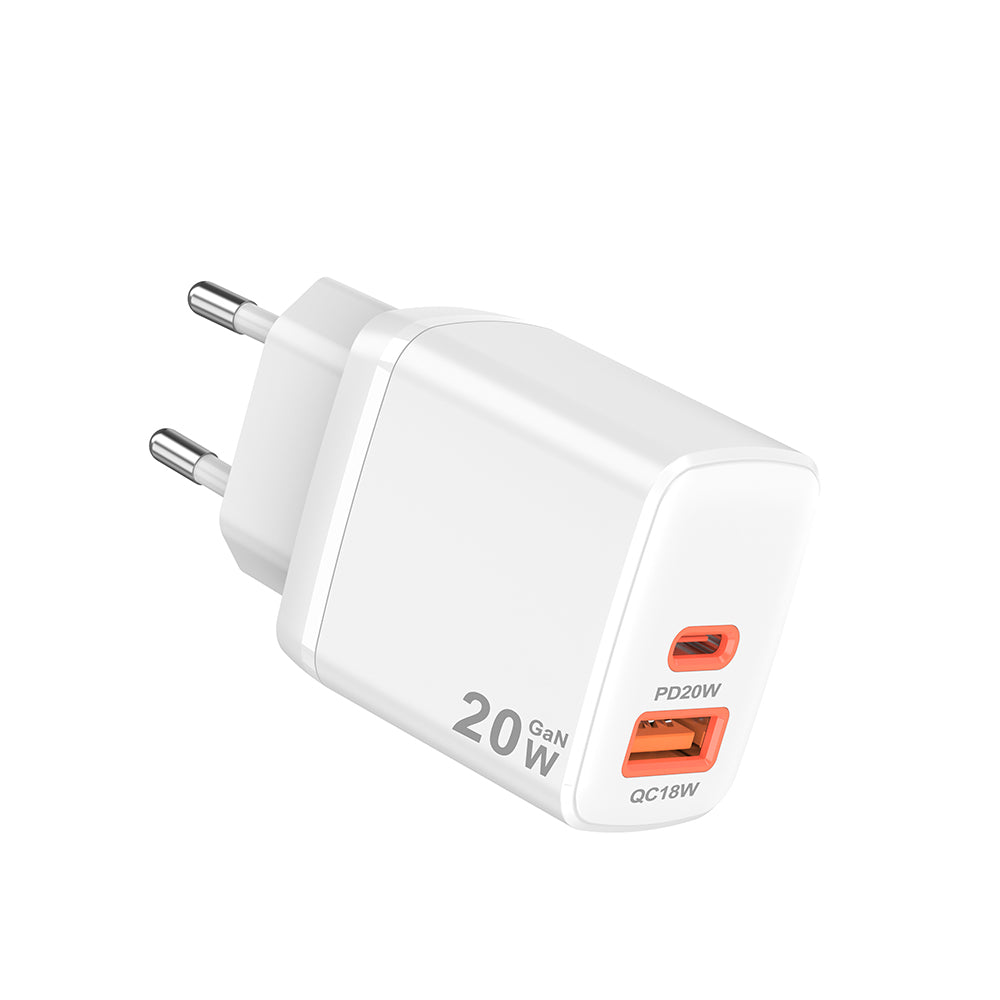 Techsuit CH2 Duonix Network Charger, 20W, 3A, 1 x USB-A - 1 x USB-C, White