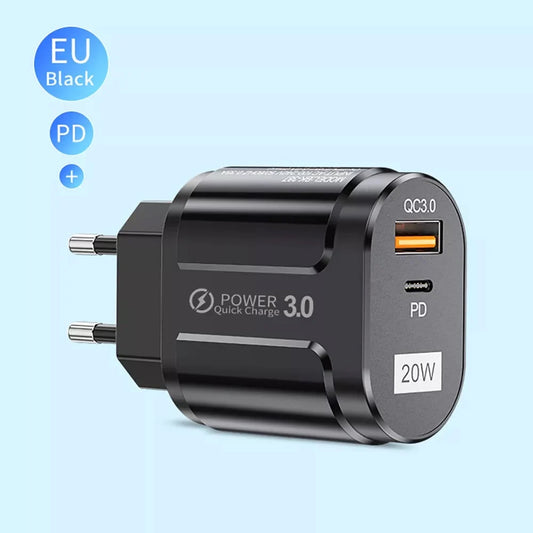 Techsuit Premium Network Charger, 20W, 3A, 1 x USB-A - 1 x USB-C, Black CHPD038